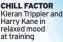  ?? ?? CHILL FACTOR Kieran Trippier and Harry Kane in relaxed mood at training