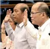  ??  ?? Aquino (right) and his budget secretary at the Senate hearing: Did he tell the truth?