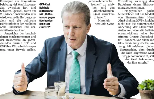  ??  ?? ÖVP-Chef Reinhold Mitterlehn­er will „Kulturwand­el gegen überborden­den Staat einleiten“