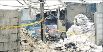  ??  ?? A police officer is seen at the site of an explosion at a fireworks factory at Kosambi village in Tangerang. — Reuters photo