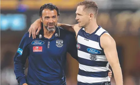  ??  ?? Geelong coach Chris Scott and skipper Joel Selwood have forged a strong camaraderi­e.
Picture: Michael Klein