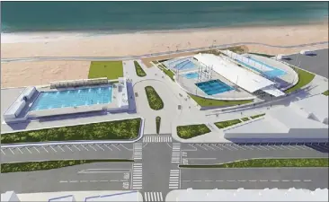  ?? COURTESY CITY OF LONG BEACH ?? A rendering of the proposed design for the Belmont Beach and Aquatics Center Project. Because of financial concerns, Long Beach city officials are moving forward with a scaled-back redesign for a two-pool project.