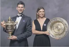  ??  ?? 0 Equal: Wimbledon winners Novak Djokovic and Simona Halep.