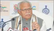  ?? HT PHOTO ?? Haryana CM Manohar Lal Khattar addressing a press conference in Chandigarh on Wednesday.