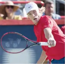  ??  ?? MONTREAL: Denis Shapovalov of Canada returns to Rogerio Dutra Silva of Brazil during the first round of the Rogers Cup tennis tournament, Tuesday in Montreal. — AP