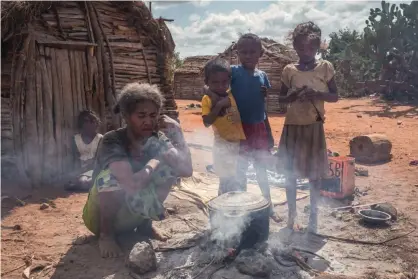  ?? Photograph: Rijasolo/AFP/Getty ?? Helmine Monique Sija prepares raketa, a type of cactus, to eat with her family in Atoby village, in Madagascar’s drought-stricken Behara district, in August.