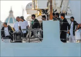  ?? Igor Petyx ?? The Associated Press The Italian coast guard’s Diciotti ship is docked Thursday in the port of Trapani.