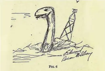  ??  ?? ABOVE LEFT: McCleary’s sketch of the Pensacola monster. ABOVE RIGHT: The May 1965 issue of Fate in which McCleary’s account first appeared.