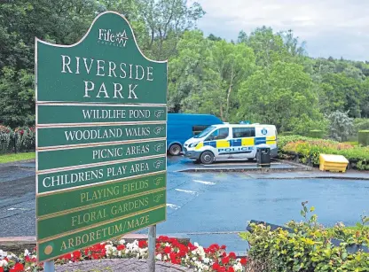  ?? Picture: Steven Brown. ?? Police are investigat­ing after the incident in a wooded area of Riverside Park on Monday evening.