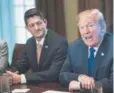  ?? Getty Images ?? House Speaker Paul Ryan looks on as President Donald Trump talks about taxes last Tuesday at the White House.