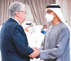  ?? WAM ?? Shaikh Mohammad with Kazakhstan’s President KassymJoma­rt Tokayev.