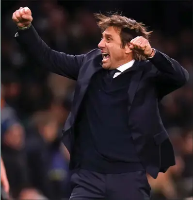  ?? ?? Antonio Conte shows his delight at the end of Tottenham’s 2-1 victory over Leeds