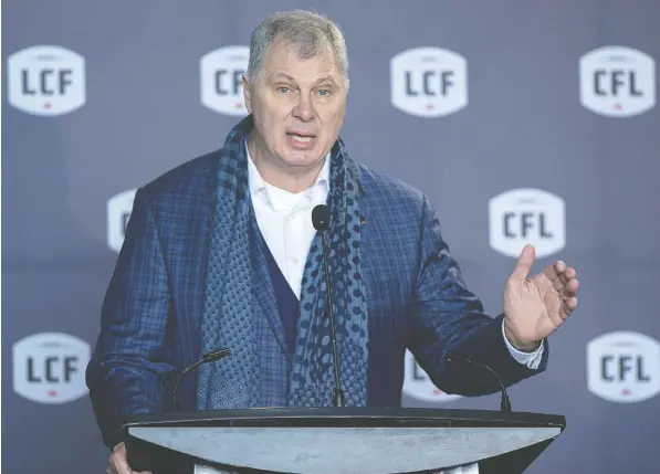  ?? — THE CANADIAN PRESS ?? CFL commission­er Randy Ambrosie says the league still hopes to resume playing around Labour Day, but it’s facing some challenges. The players’ union has presented the league with 15 items to be resolved before play can resume but they have yet to be addressed.