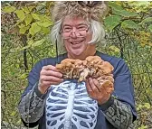  ?? DALE BOWMAN/SUN-TIMES ?? Clockwise from top: Some of the bounty of honey fungus collected on one trek over the Columbus Day weekend in the Rock River Valley area; Pat O’Byrne joyfully holds a honey fungus cluster from a truly special fallen tree; and Cathy O’Byrne holds honey fungus in her hand while describing how to recognize them.