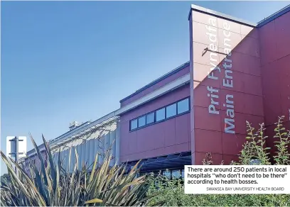  ?? SWANSEA BAY UNIVERSITY HEALTH BOARD ?? There are around 250 patients in local hospitals “who don’t need to be there” according to health bosses.