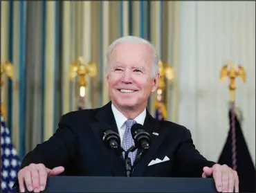  ?? ALEX BRANDON / ASSOCIATED PRESS ?? President Joe Biden speaks about the bipartisan infrastruc­ture bill Saturday at the White House. Southern Nevada’s entire congressio­nal delegation voted for the bill. Nevada’s lone Republican in the House, Rep. Mark Amodei, voted against it.