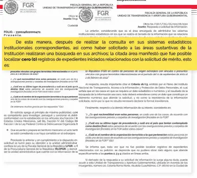  ?? ?? La FGR negó que existan carpetas de investigac­ión o averiguaci­ones previas en contra de terrorista­s extranjero­s