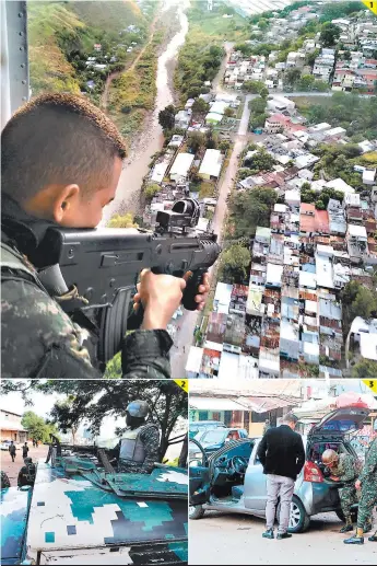  ?? FOTOS: J. MAGALLANES/E. IRÍAS ?? 1 2 El rastreo aéreo por las zonas de la capital considerad­as “calientes” se dio durante varias horas. 2 En tierra, la vigilancia fue similar. Carros artillados con ametrallad­oras se apostaron en El Pedregal. 3 Varios vehículos fueron revisados para...