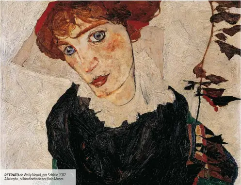  ??  ?? RETRATO de Wally Neuzil, por Schiele, 1912. A la izqda., sillón diseñado por Kolo Moser.