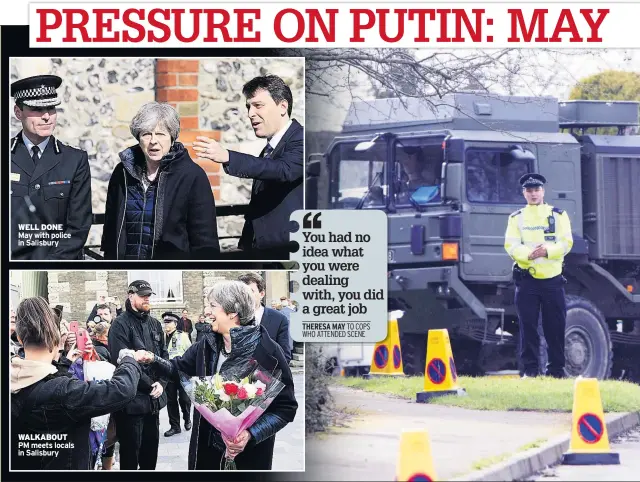  ??  ?? WELL DONE May with police in Salisbury WALKABOUT PM meets locals in Salisbury