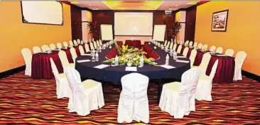  ??  ?? The Rajah Brooke Ballroom and the meeting rooms are ideal for 12 to 800 persons for meetings, seminars, workshops, wedding banquet and corporate dinners.