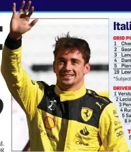  ?? ?? CREST OF A WAVE: Charles Leclerc starts on pole for Ferrari in Italy