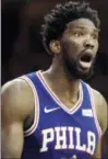  ?? MICHAEL PEREZ — THE ASSOCIATED PRESS ?? Sixers center Joel Embiid (21) reacts to a call during the second half Monday against the Suns in Philadelph­ia. The 76ers beat the Suns, 119-114.