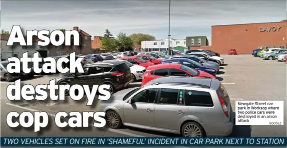  ?? GOOGLE ?? Newgate Street car park in Worksop where two police cars were destroyed in an arson attack