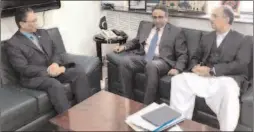  ?? -APP ?? High Commission­er of Federation of Malaysia to Pakistan, Ikram Mohammad Ibrahim calls on Federal Minister for Energy, Omar Ayub Khan and SAPM on Petroleum, Nadeem Babar.