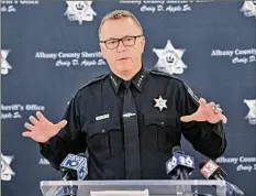  ?? James Franco / Special to the Times Union ?? Sheriff Craig Apple answers questions Saturday about the death of a New Scotland man. State Police and the FBI are assisting in the investigat­ion.