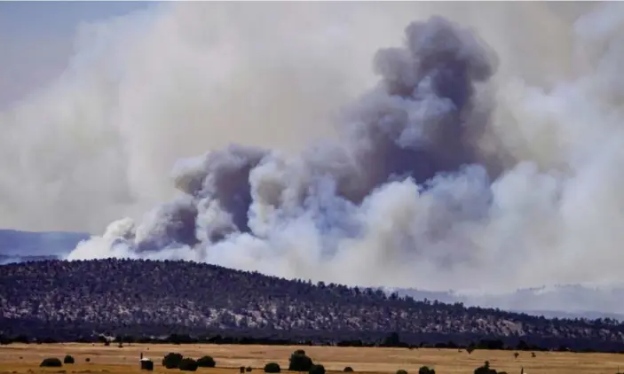  ?? ?? Smoke rises from wildfires near the town of Las Vegas, New Mexico. Photograph: Roberto E Rosales/AP