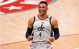  ?? Photograph: Will Newton/Getty Images ?? Russell Westbrook of the Washington Wizards reacts prior to a home game against the Brooklyn Nets in January.