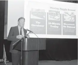  ?? PAUL W. GILLESPIE/CAPITAL GAZETTE ?? Annapolis Mayor Gavin Buckley discusses messaging aimed at helping businesses and residents navigate through the demolition and rebuilding of the Hillman Garage on Nov. 17 at Maryland Hall.