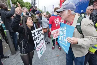  ?? Photo: Fergal Phillips ?? Thousands of people took part in the annual ‘Rally for Life’ march last July where they were met by pro-choice groups campaignin­g to repeal the Eighth Amendment.