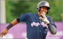  ?? KYLE FRANKO — TRENTONIAN PHOTO ?? Thunder’s Abiatal Avelino rounds third base to score on an inside-the-park home run against Binghamton on Friday.