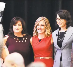  ?? Bob Luckey Jr. / Hearst Connecticu­t Media ?? Women With Impact Award winners Robin Imbrogno, left, and Stacy Janiak, right, pose for a photo with Alisyn Camerota, CNN “New Day” anchor, during the Women’s Business Developmen­t Council’s “Women Rising” annual Gala Luncheon and awards ceremony at Hyatt Regency Greenwich on Friday. Imbrogno is president, CEO and founder of the Human Resources Consulting Group and Janiak is chief client officer for Deloitte.