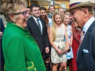  ??  ?? SOFT-CENTRED: Prue Leith joking with Philip at a Duke’s Award ceremony at Buckingham Palace in 2017