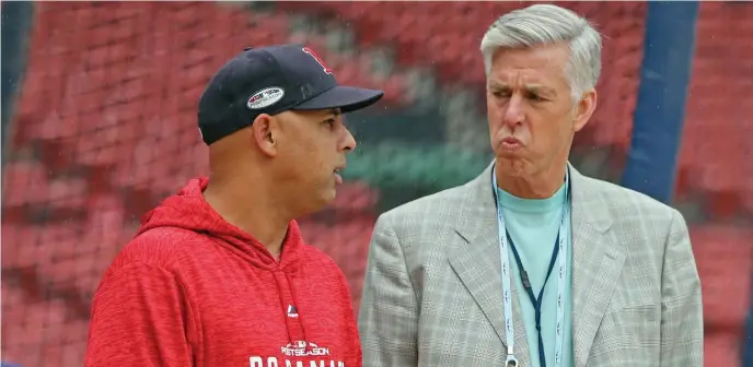  ?? STUART CAHILL / BOSTON HERALD ?? TWO THOUGHTS: Alex Cora and Dave Dombrowski both say they’re happy with their team as constitute­d entering spring training.