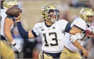  ?? Brett Davis-USA TODAY Sports, File ?? Georgia Tech Yellow Jackets quarterbac­k Jordan Yates (13) throws a pass against the Virginia Tech Hokies in the third quarter at Bobby Dodd Stadium in 2019 in Atlanta.