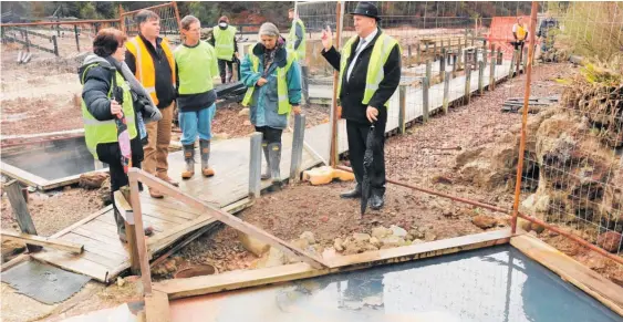  ?? Photo / Peter de Graaf ?? Checking out the famous bulldog hot pool during the Nga¯ wha¯ Springs revamp are, from left, project director Nicole Butler, Far North Holdings project manager Mark Henwood, trust operations manager Teremoana Jones and then Regional Economic Developmen­t Minister Shane Jones.