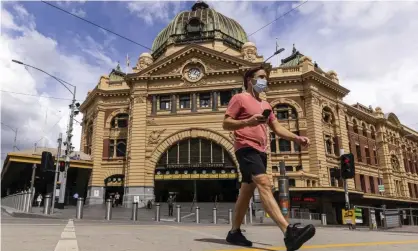  ?? Photograph: Daniel Pockett/AAP ?? Health experts claim a study of mask wearing and its effect on Covid rates in Melbourne, relied upon by the Victorian government for the mask mandate, is flawed.