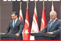  ??  ?? Başbakan Yıldırım ile görüşen KKTC Başbakanı Özgürgün, “FETÖ’yü terör örgütü listesine dahil ederek tüm faaliyetle­rini yasakladık. Böyle bir olaya göz açtırmayız” diye konuştu