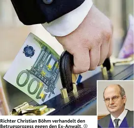  ??  ?? Richter Christian Böhm verhandelt den Betrugspro­zess gegen den Ex- Anwalt.