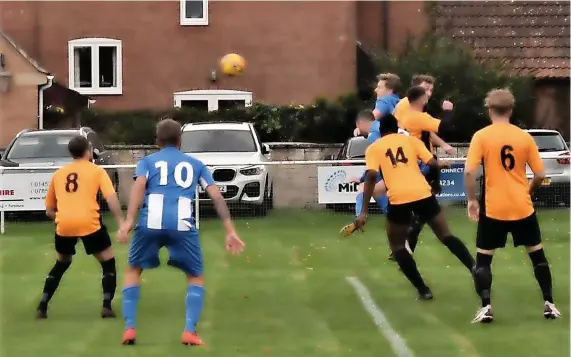  ?? Picture: Peter Langley ?? Action from the Gloucester­shire County League game between Frampton United (blue) and Henbury - see Page39