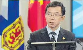  ?? ANDREW VAUGHN, THE CANADIAN PRESS ?? Lu Shaye, ambassador of the People's Republic of China to Canada, addresses the media during a visit to Halifax on Tuesday.