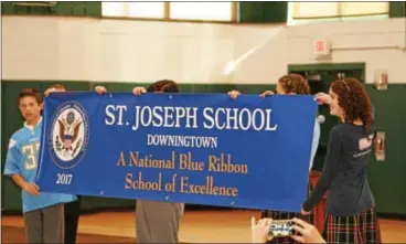  ?? SUBMITTED PHOTO ?? St. Joseph’s School students and staff celebrated on Friday after the school in Downingtow­n received the National Blue Ribbon honor from the US Department of Education.