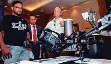  ?? Ahmed Kutty/Gulf News ?? An expert briefs delegates about the Sky Eye drone at the Middle East Drone Conference at Yas Island yesterday.