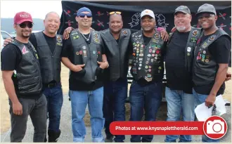  ?? Photo: Blake Linder ?? From left: Bikers4Lif­e Road captain Garthen Fortuin, president Shane Mopp, treasurer Enrique Sabbat, master-at-arms Elton Damons, PRO Ronald Tarentaal, member Emile Mopp, and vice president Danie Wolmarans all received their patched jackets.