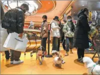  ?? PROVIDED TO CHINA DAILY ?? Pet owners shop with their dogs at a pet store in a Beijing shopping mall in January.