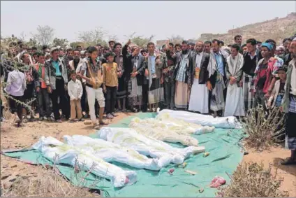  ??  ?? Grim: Nine members of the al-Baisi family were killed in 2015 in Saudi-led coalition airstrikes against Houthi rebels in Ibb, Yemen. Saudi Arabia claimed poor targeting of its weapons. Photo: Adil Al-Sharee/Anadolu Agency